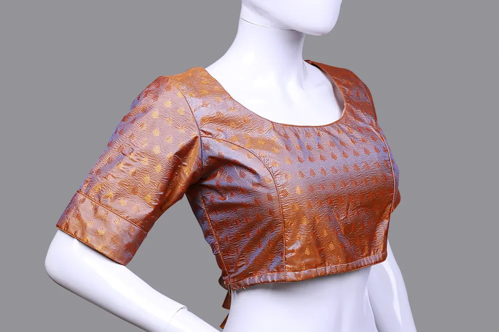 Rust Orange Princess Cut Silk Brocade Blouse | Rust Orange