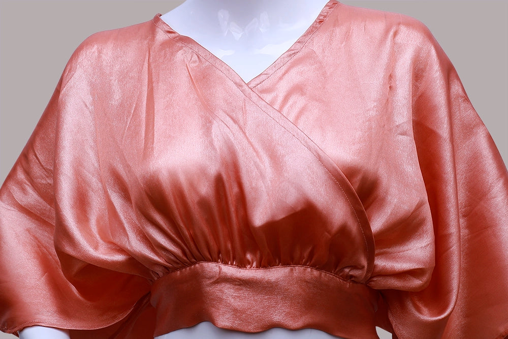 Peach Overlapped Satin Designer Blouse | Peach Overlapped