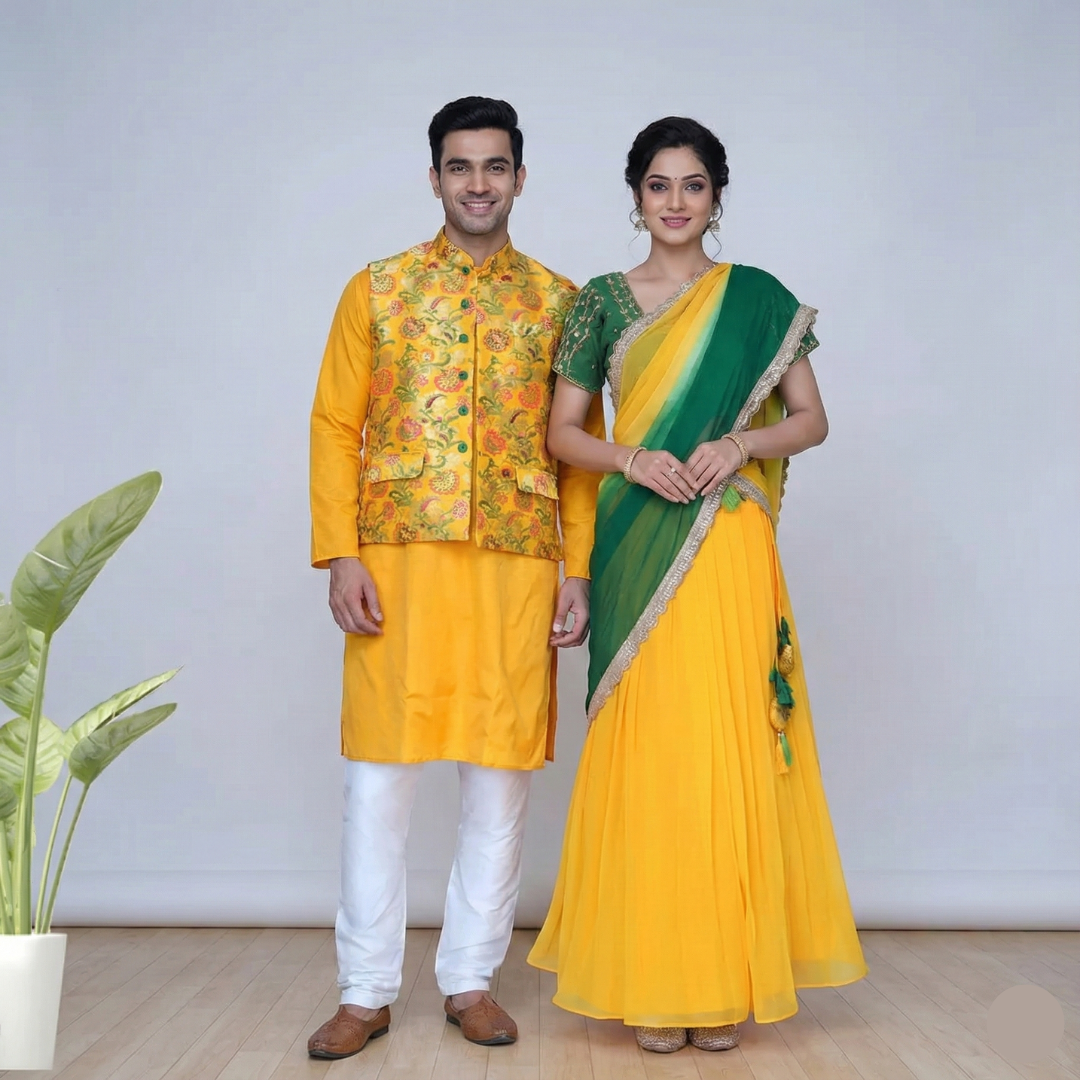 yellow and green color combination dress Couple combo 2025 GLOBAL VDAY EDIT