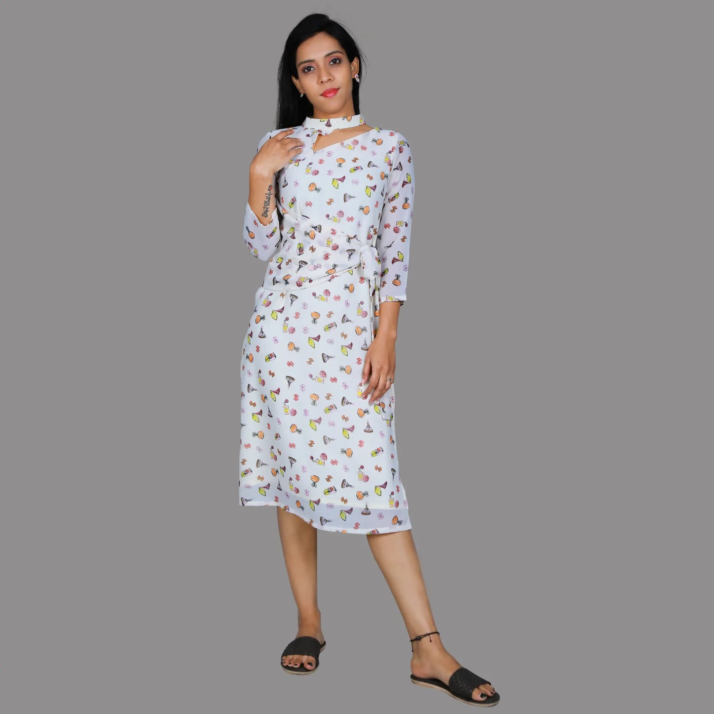 Ivory Printed Georgette One Piece Dress | S3G1059