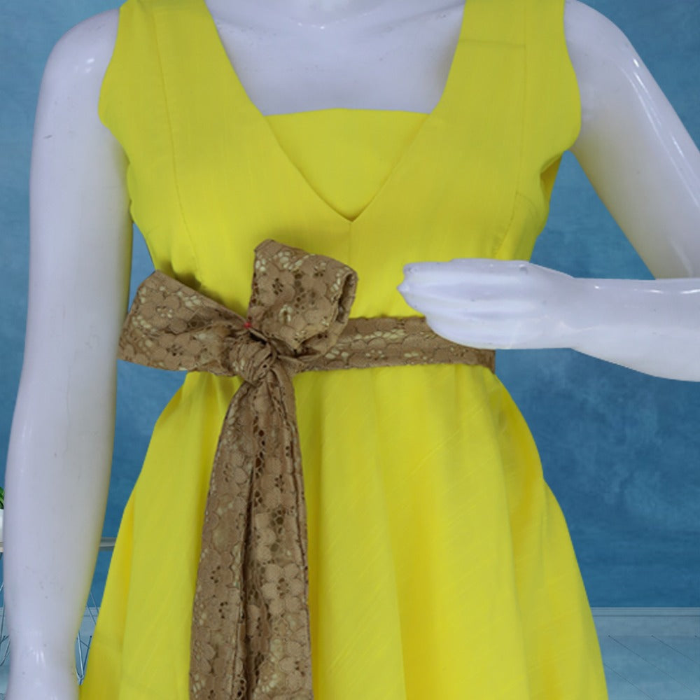 yellow A-line midi dress