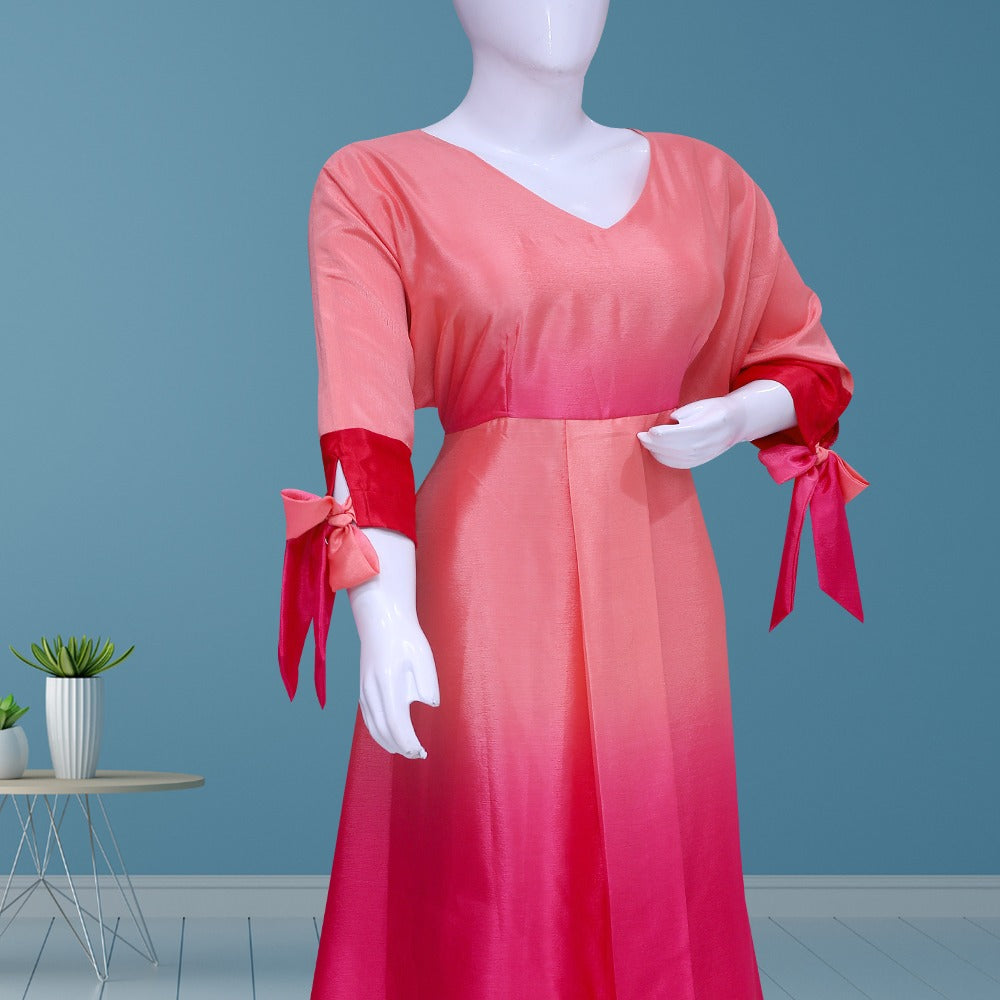 Pink & Off-White Silk Ombre High-Low Dress