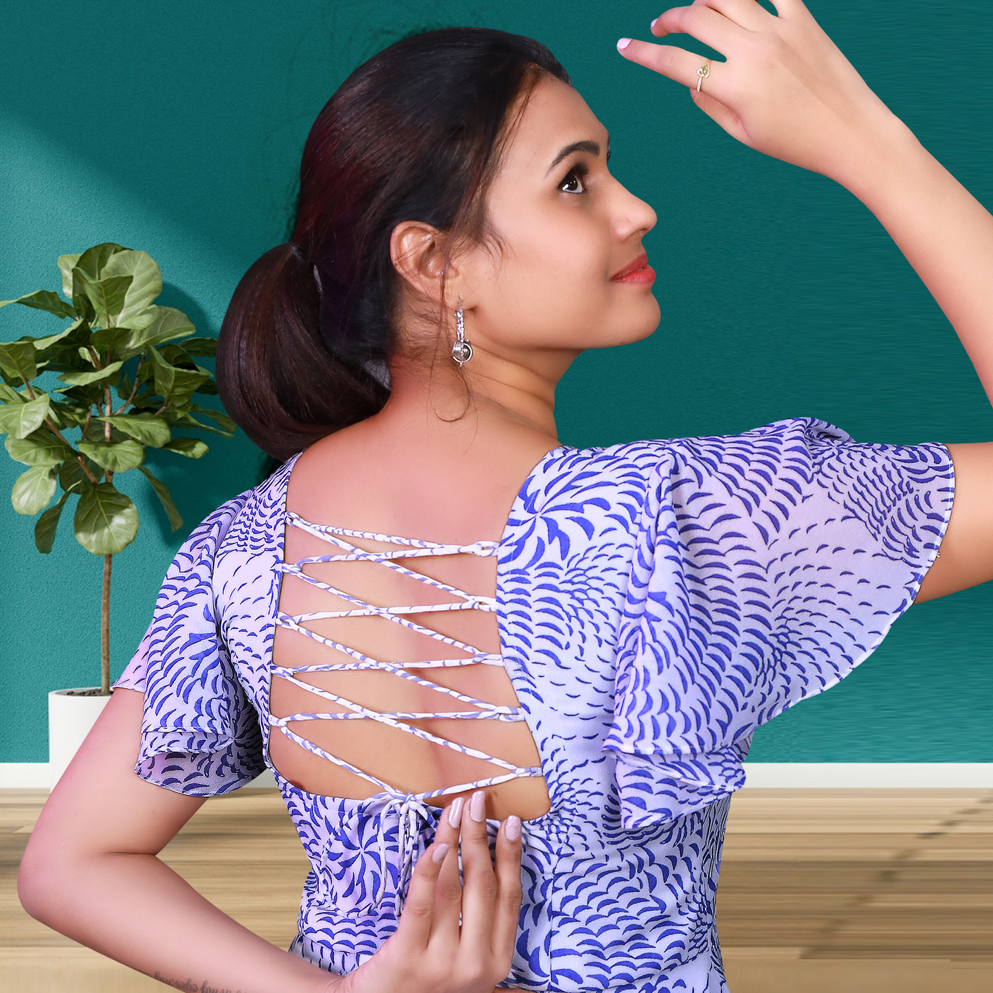 Soft Lavender Blue & White Ruffle Sleeve One-Piece