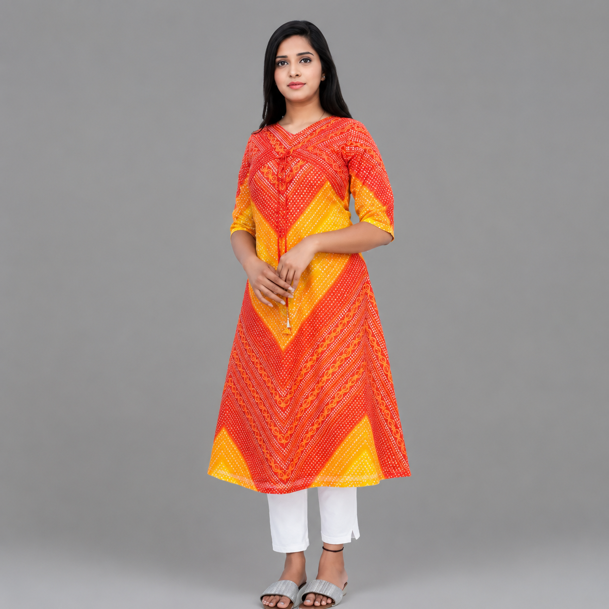 Women Bandhani Print A-line Kurta-S3K548