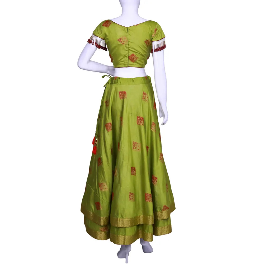 Princess Cut Blouse with Embellished Textiles Adorning Sleeves and Double-Layered Long Skirt | Long Skirt