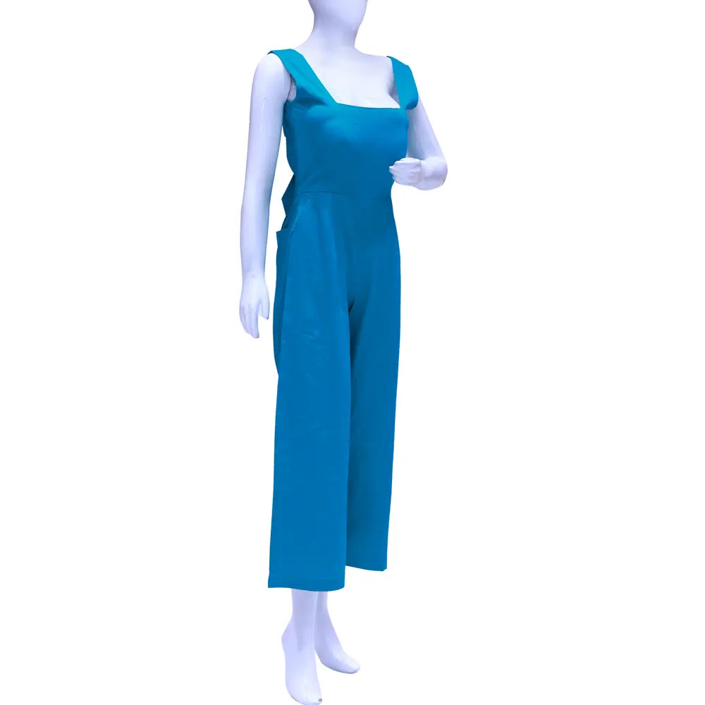 Blue Solid Sleeveless Jumpsuit | Blue Jumpsuit