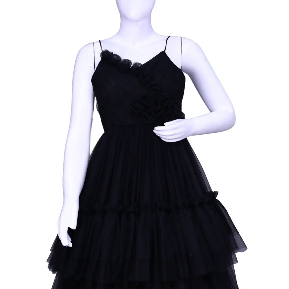 Black Netted Sleeveless Layered long Frock | Layered long Frock