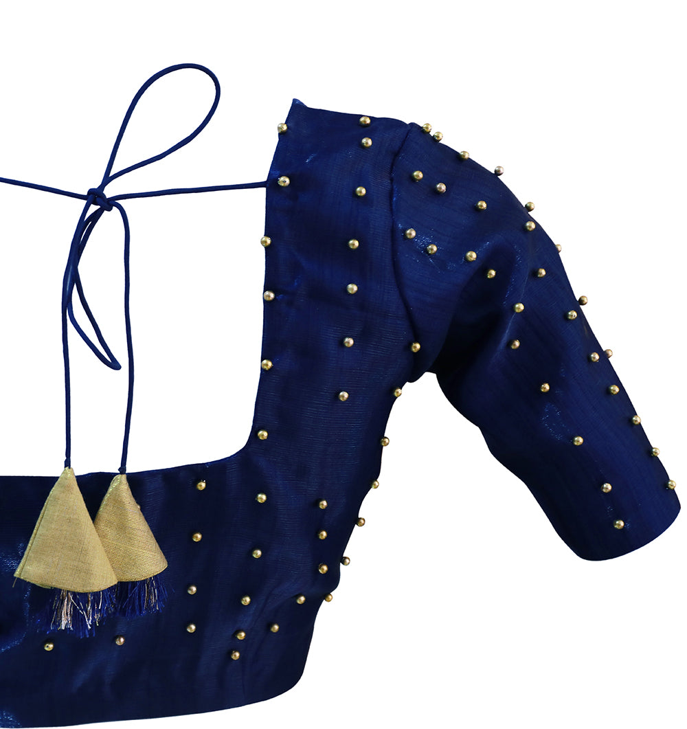Navy Blue Maggam Work Blouse – Elegant Craftsmanship in Deep Hues | S3 Fashions |  S3MB4