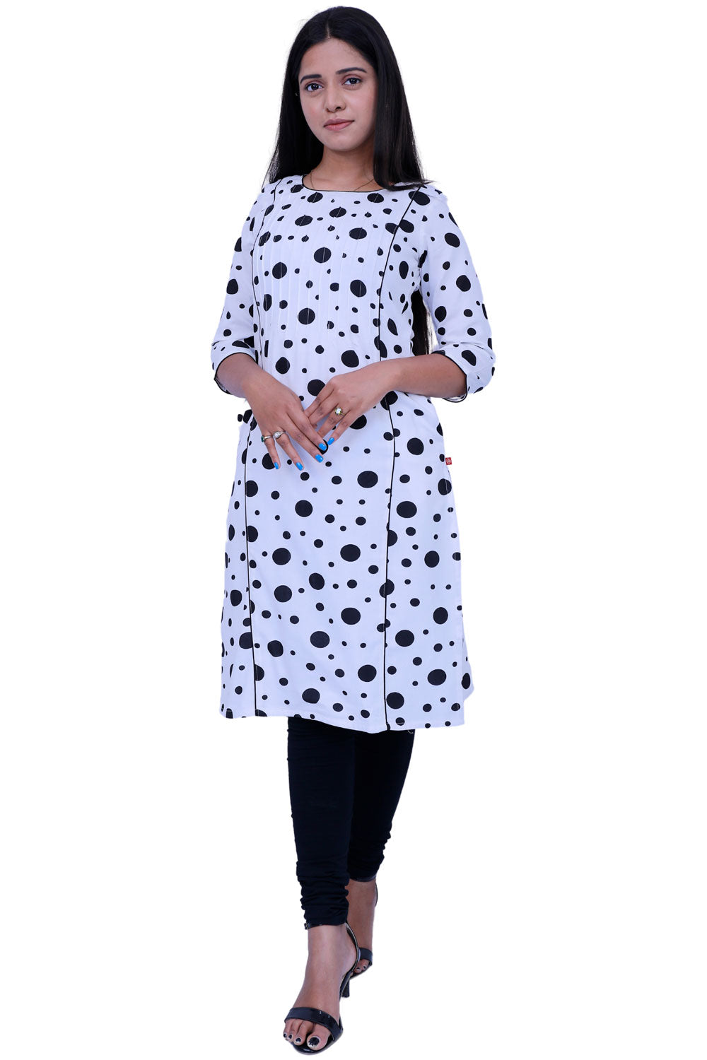 Women’s White Polka Dot Print Straight Kurta – Classic & Chic Look | S3X125