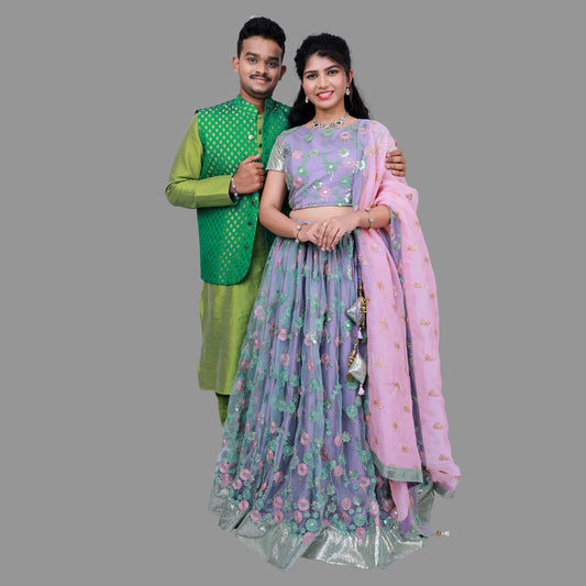 Men's Green&Gold Print Sherwani Set,Embroidery Lehenga Set Wedding Combo | S3WC2