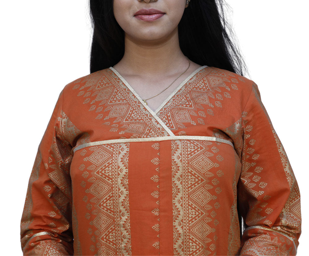 Women Printed Front slit Kurta(Brown) | S3K532