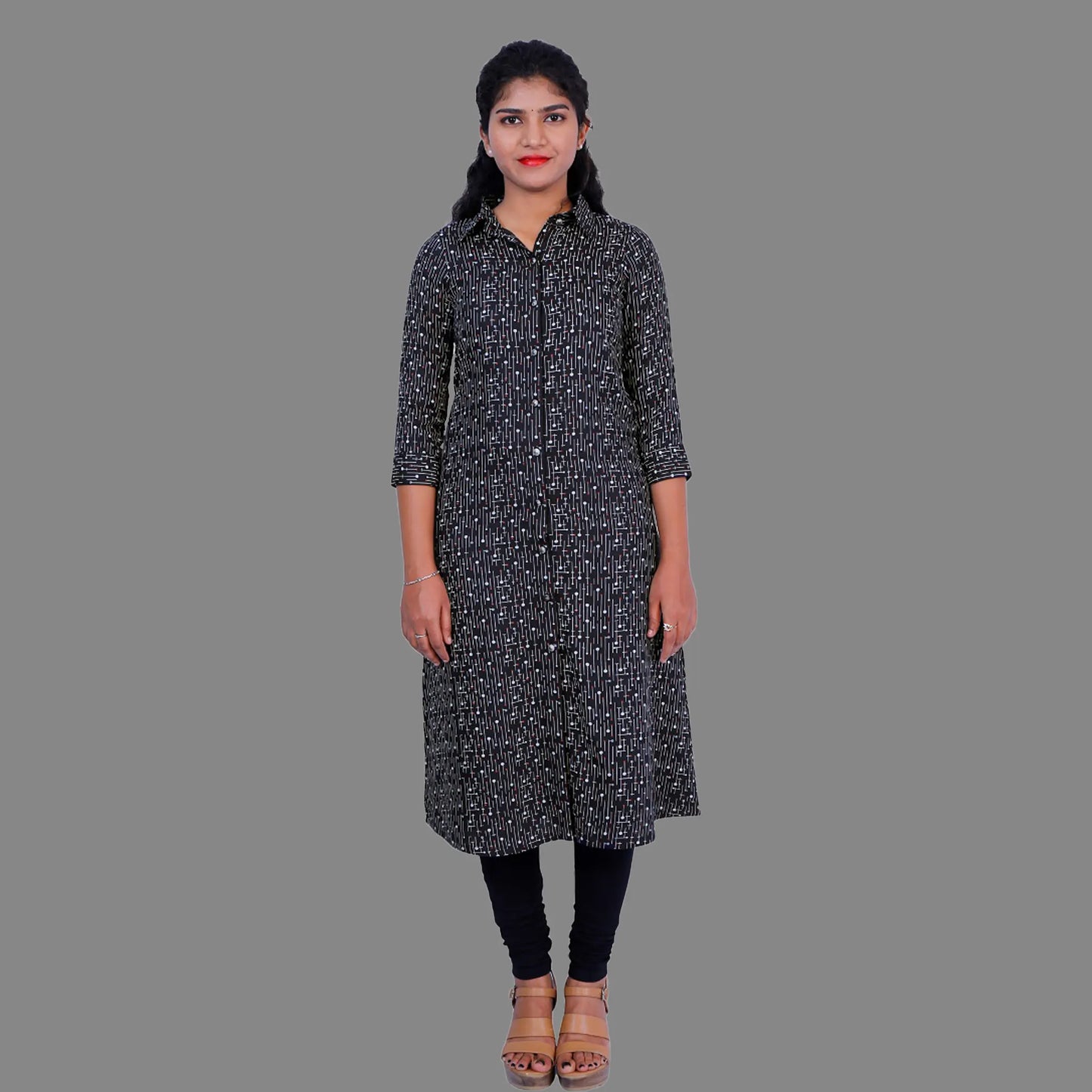 Blue Rayon Geometric Printed Kurta | S3S279