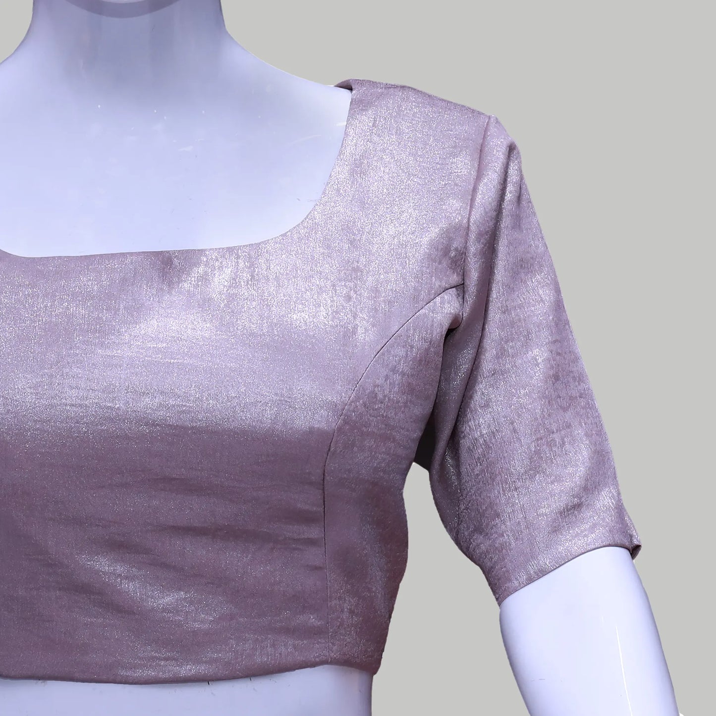 Women Amarnath Pink Satin Round Neck Elbow Sleeves with readymade Blouse | S3B19 | S3B19