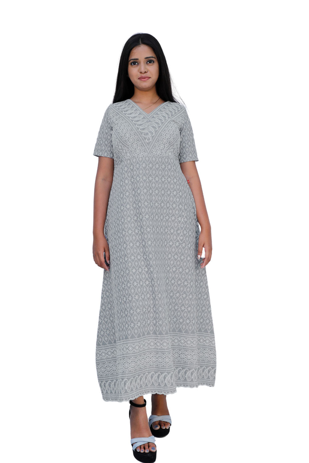Women Chikan Embroidery Gown | S3G634