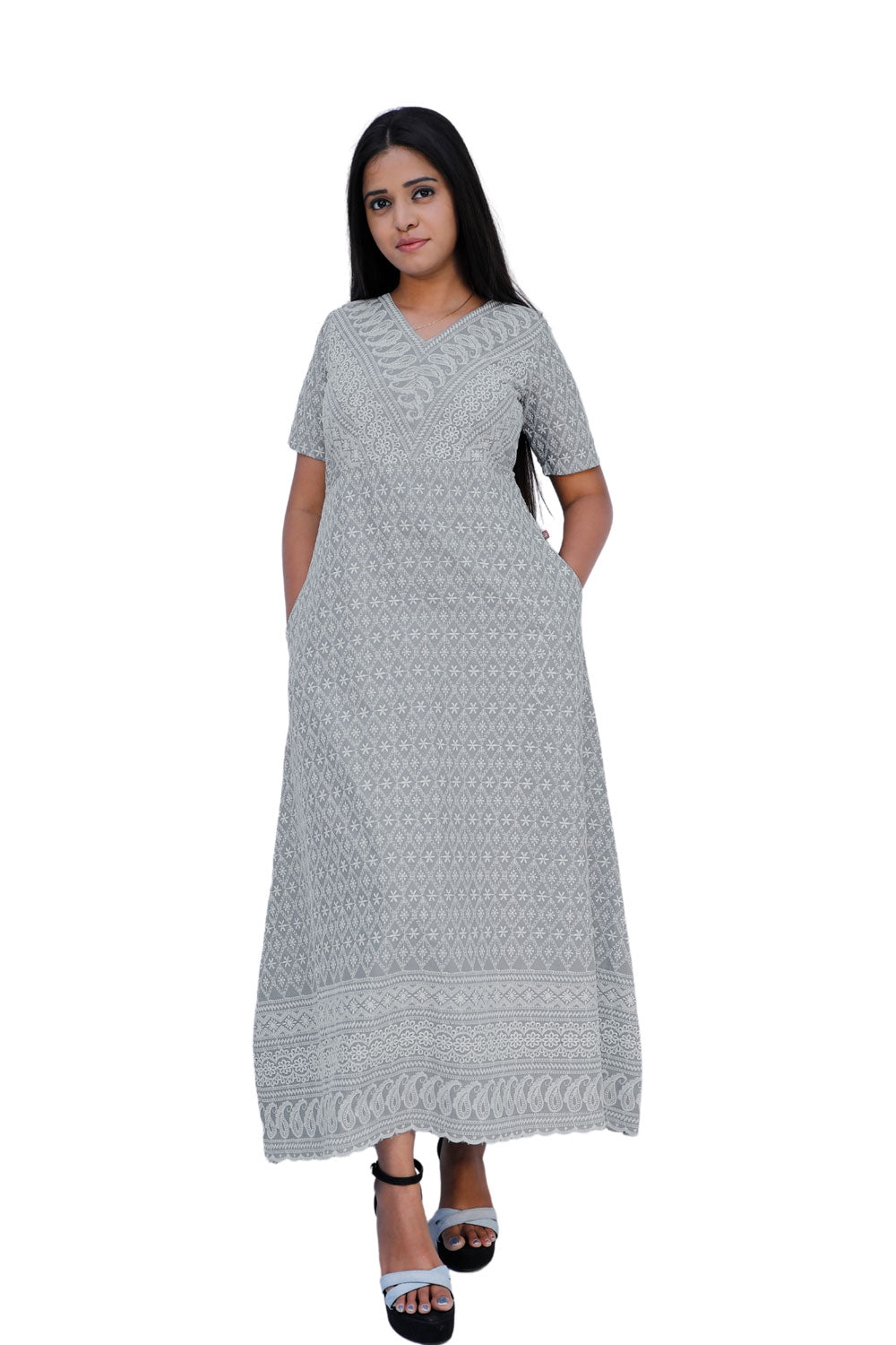 Women Chikan Embroidery Gown | S3G634