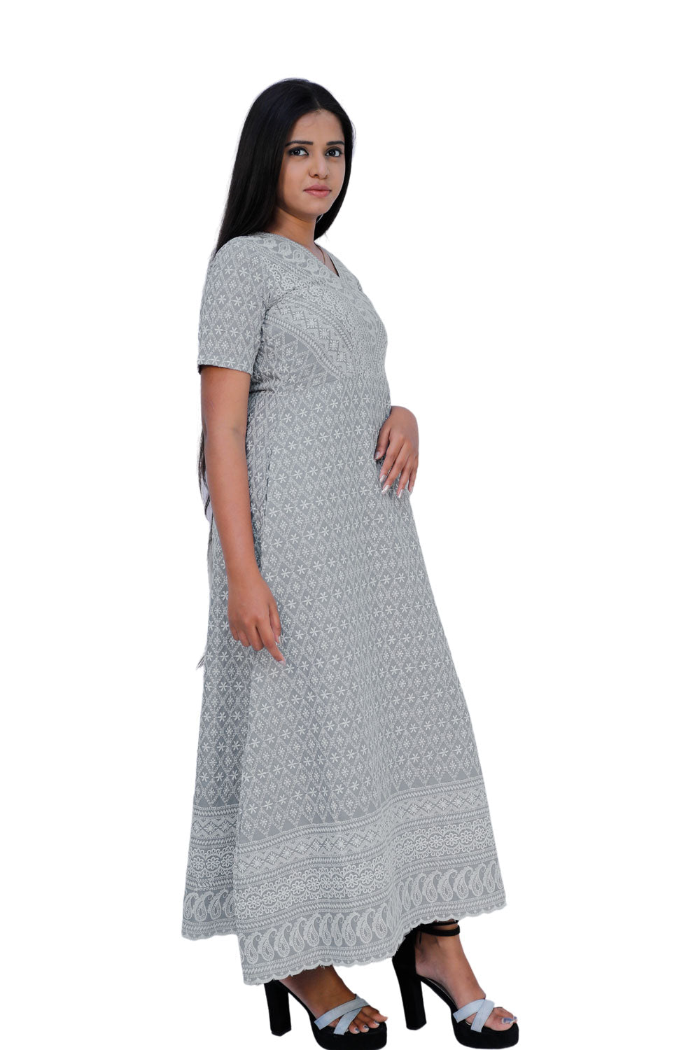 Women Chikan Embroidery Gown | S3G634
