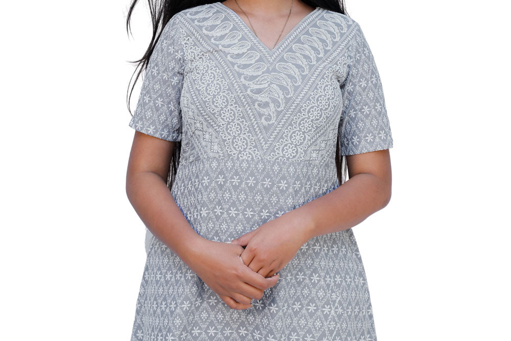 Women Chikan Embroidery Gown | S3G634