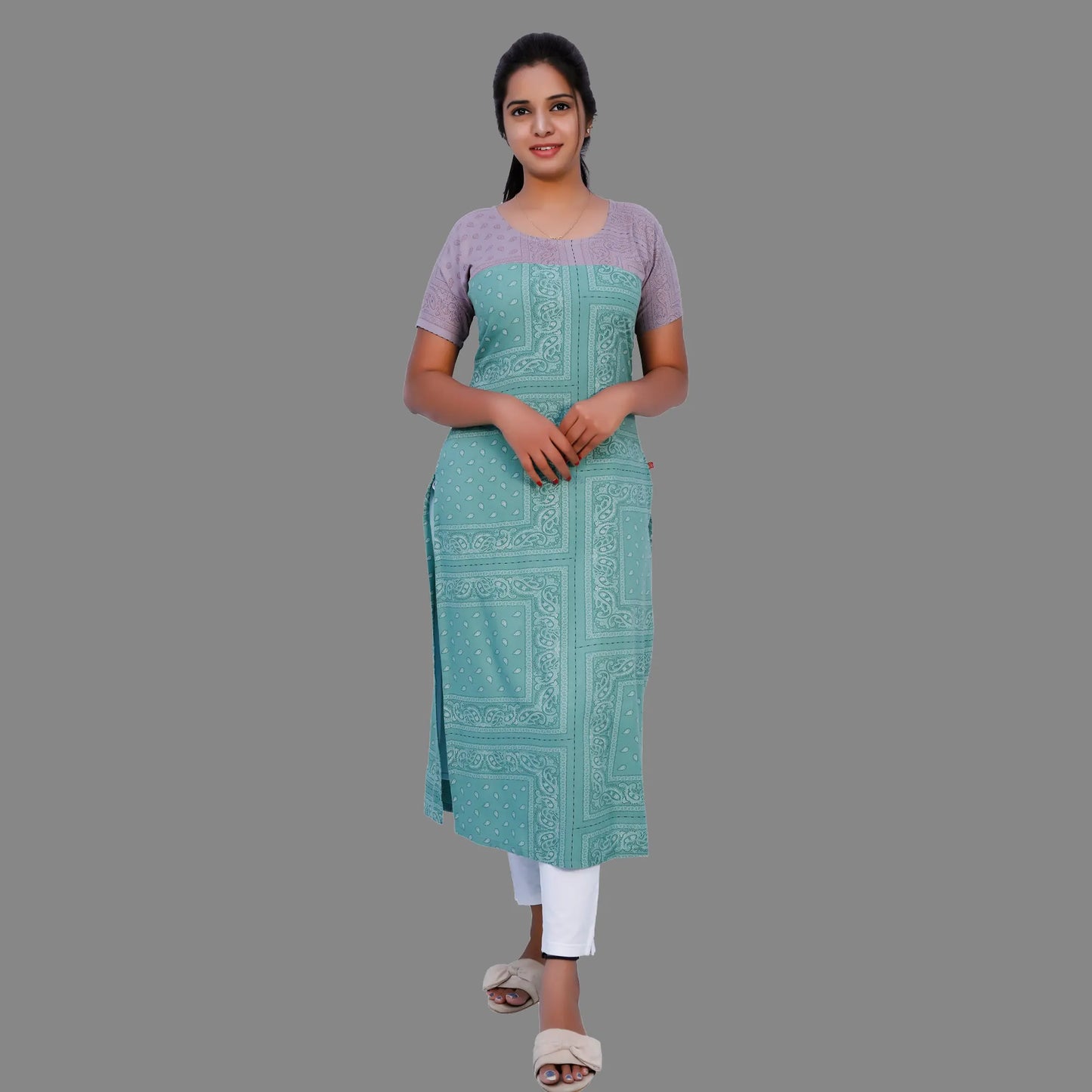 green Straight Regular Kurti | S3K391
