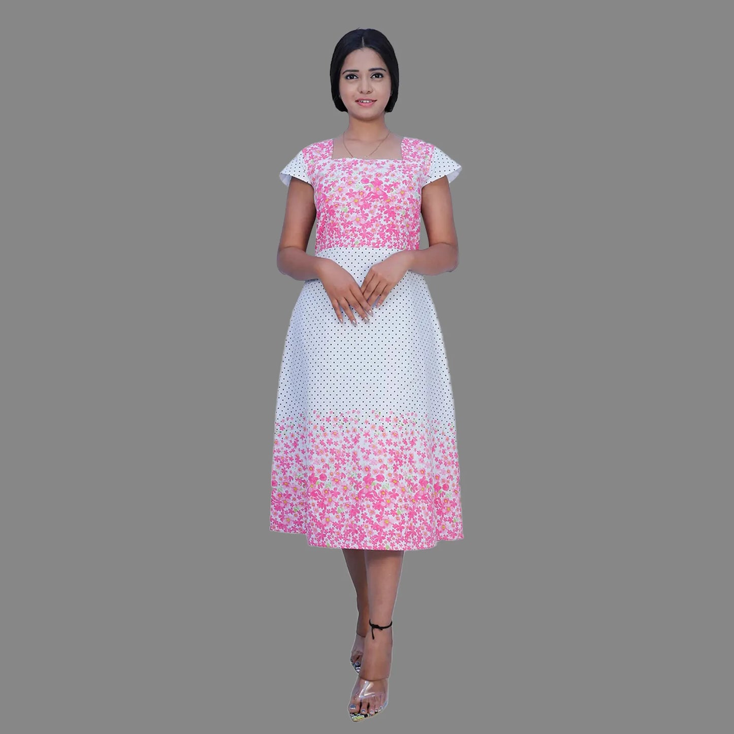 White & Pink Polka Dot Print Maxi Dress – Playful, Elegant & Flowy| S3G574