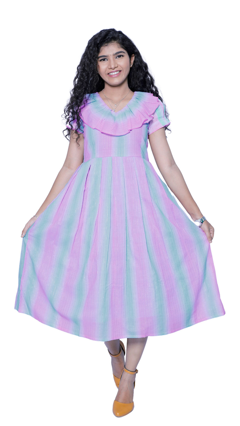 Pink and Blue Ruffles gown | S3G700