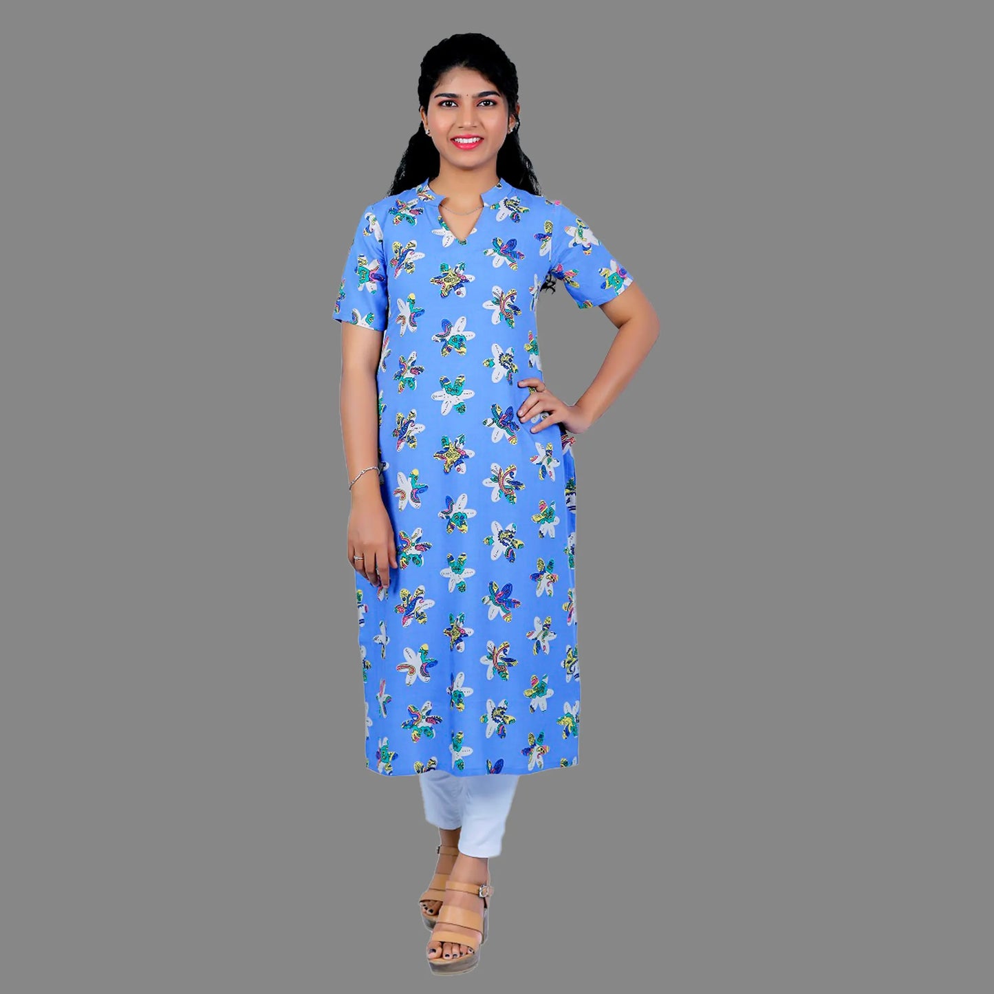 Women Printed Viscose Rayon Straight Kurta | S3K078