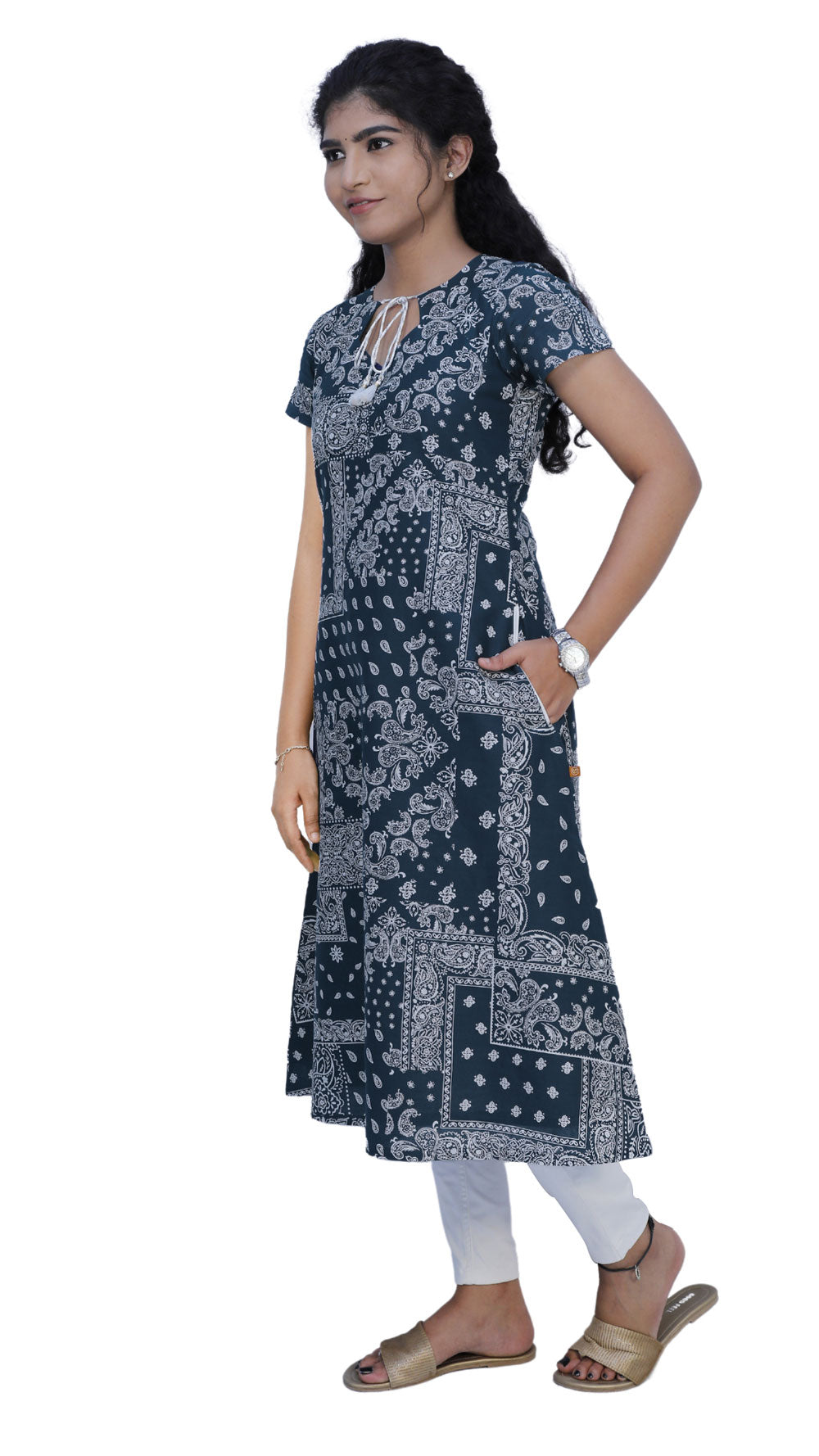 Women Paisley A-line Kurta( Navy Blue) | S3K551