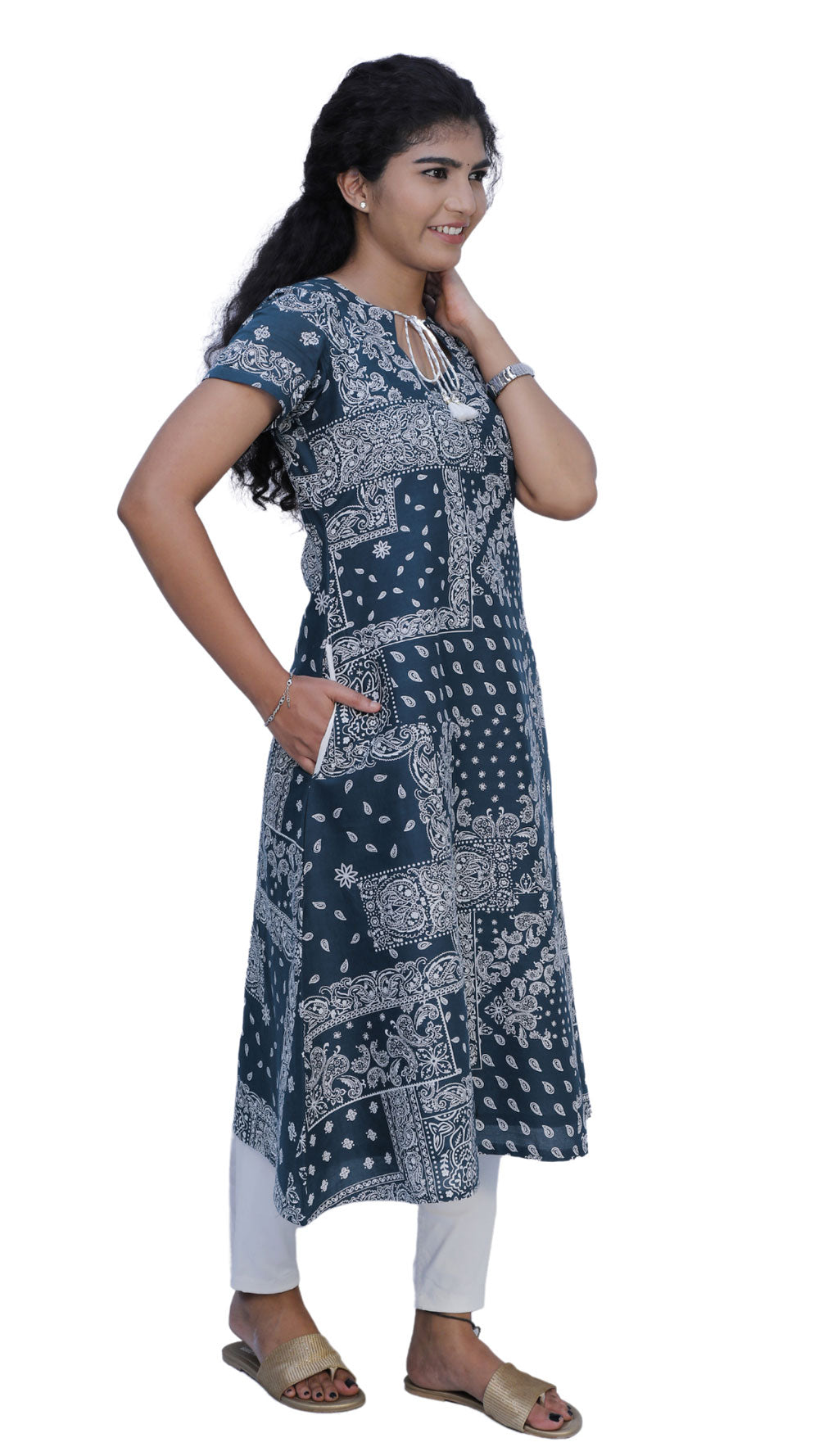 Women Paisley A-line Kurta( Navy Blue) | S3K551