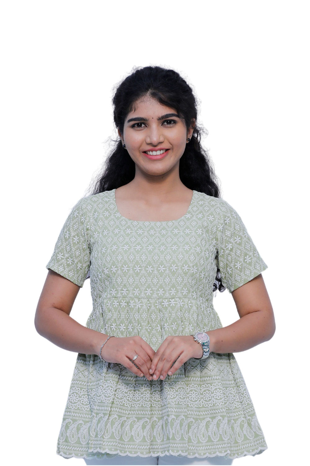 Green chikankari short top | S3S636