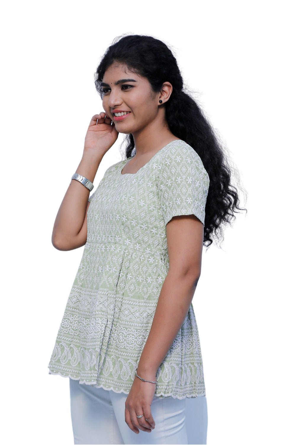 Green chikankari short top | S3S636