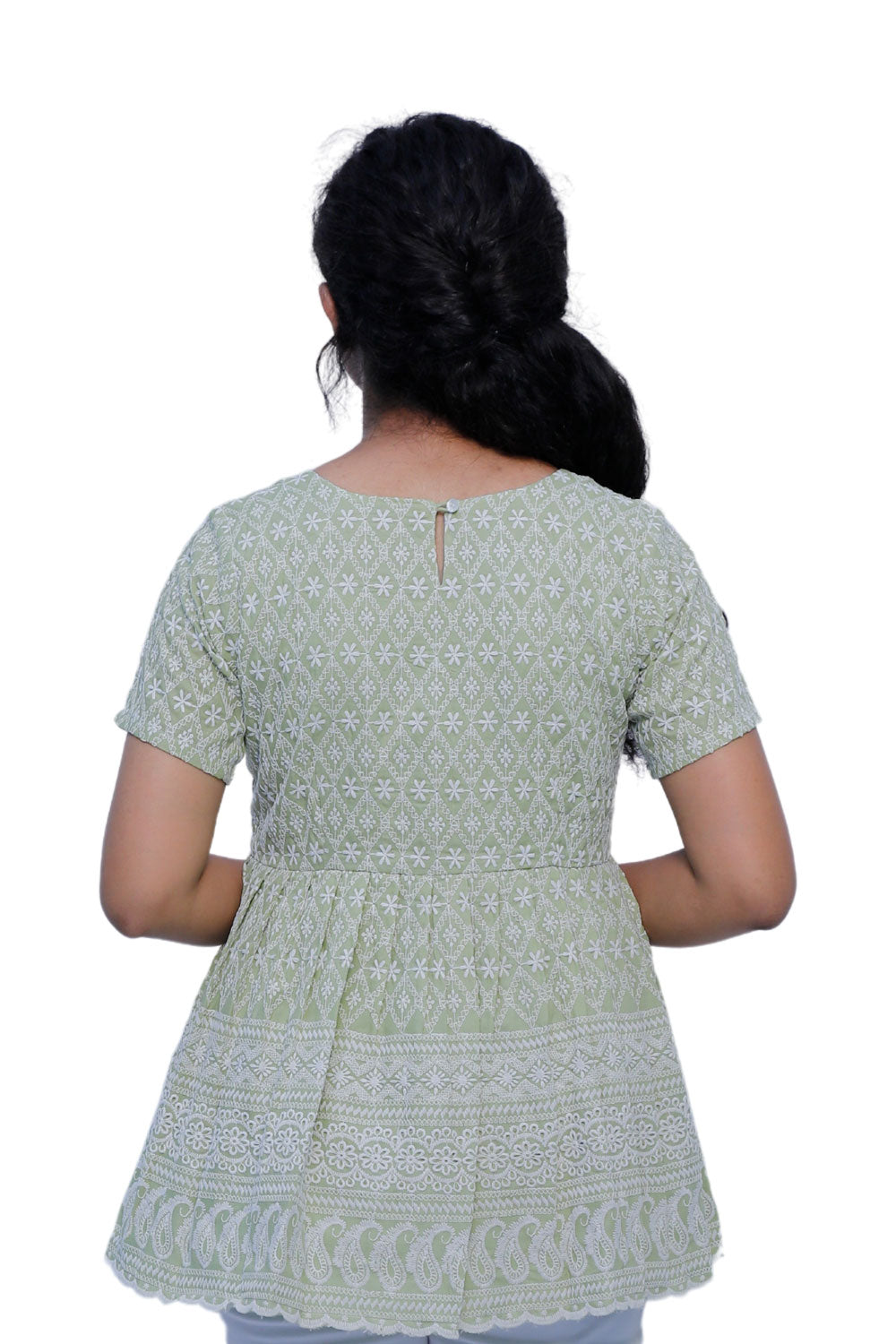 Green chikankari short top | S3S636