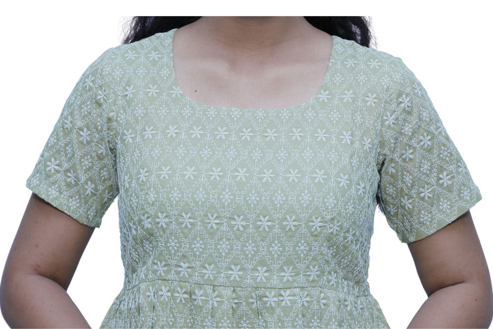 Green chikankari short top | S3S636