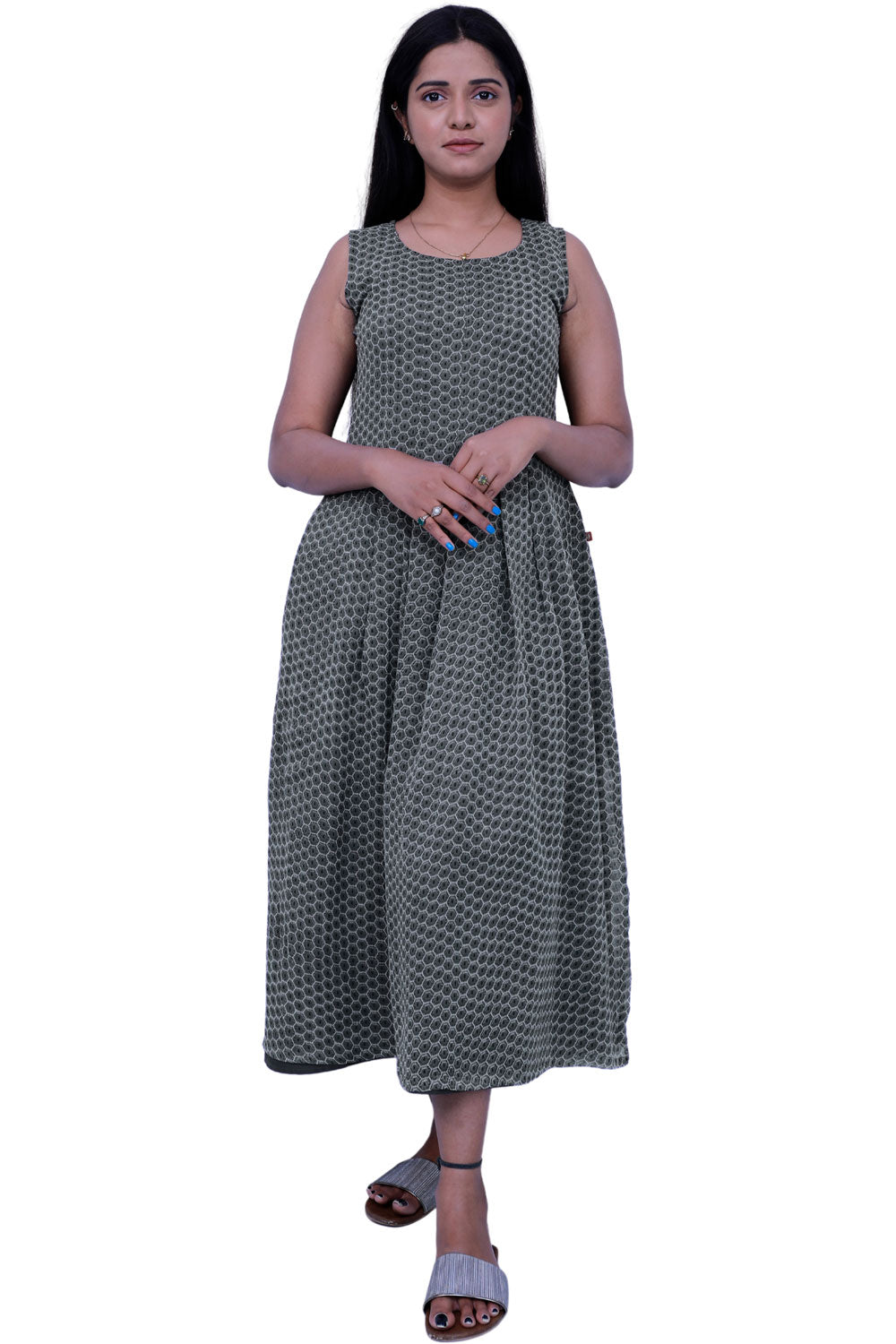 Grey Colour black printed straight gown | S3G203