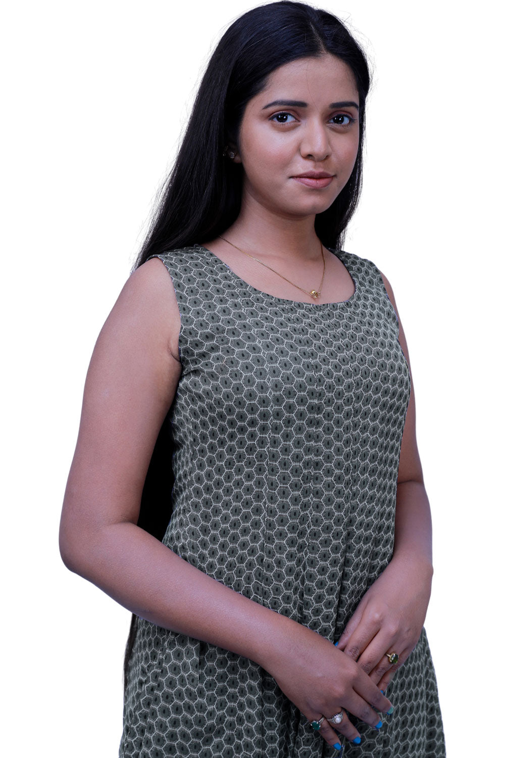 Grey Colour black printed straight gown | S3G203