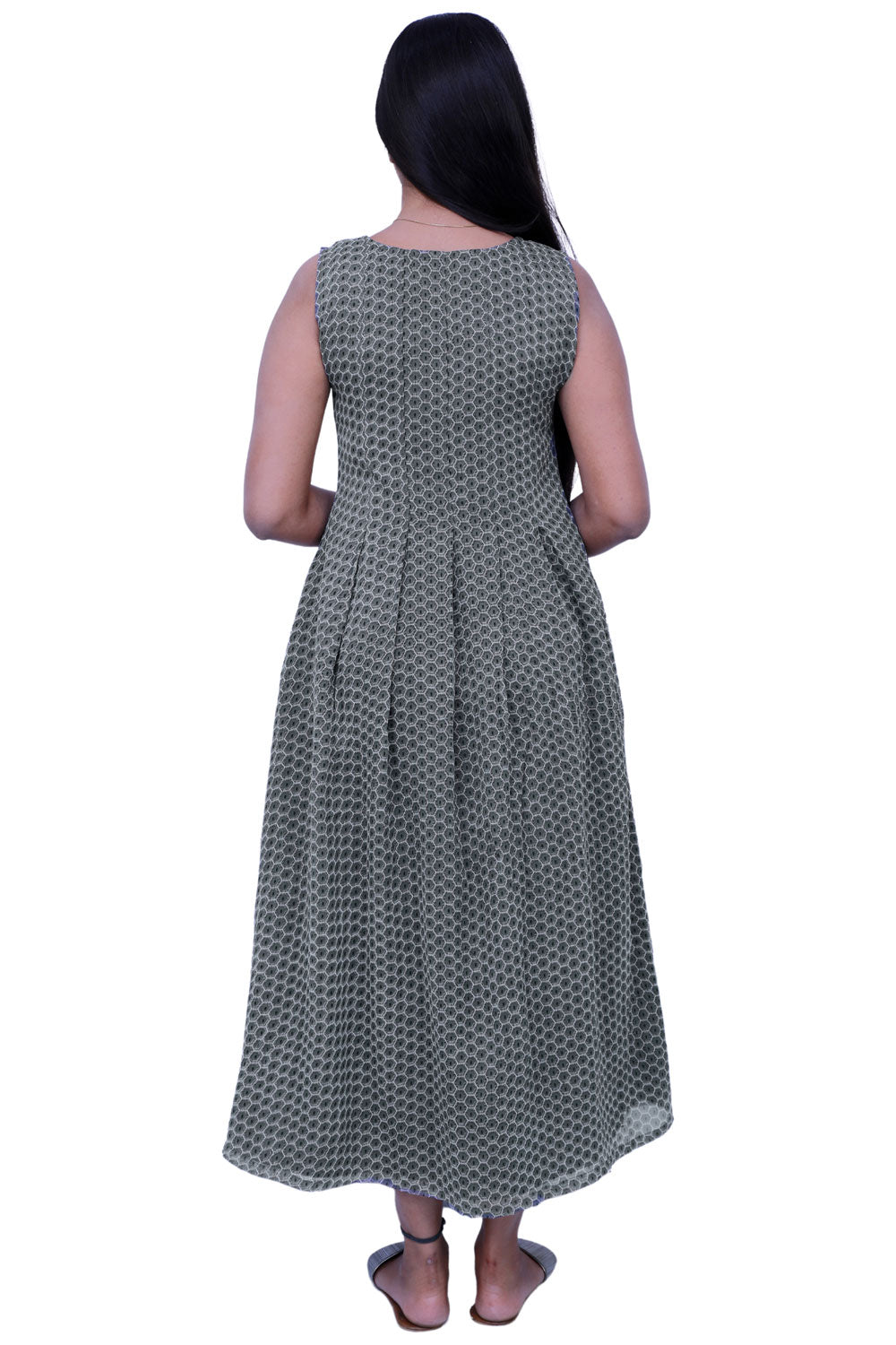 Grey Colour black printed straight gown | S3G203