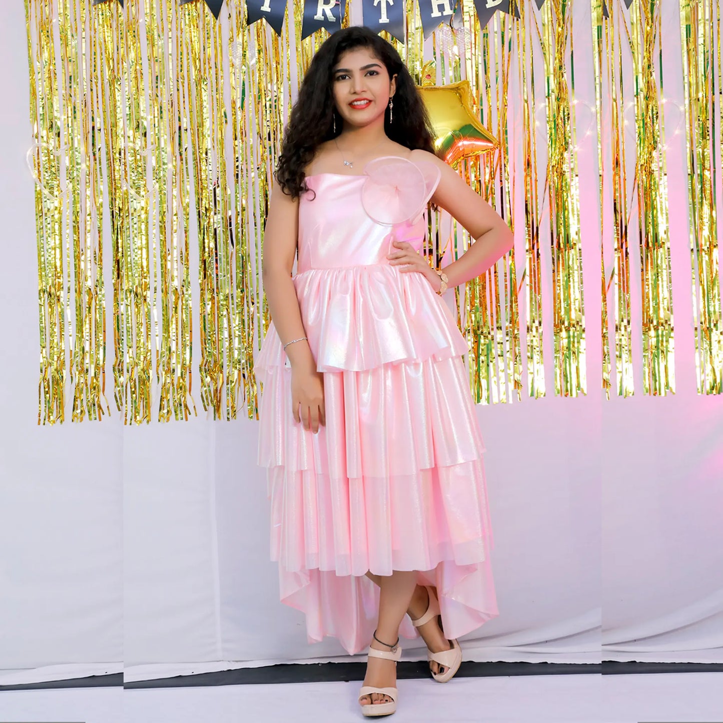 Pink Western Partywear Dress | S3G893