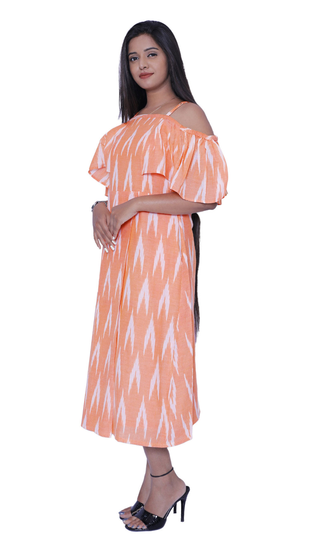 Women ikkath print cold shoulder straight gown|S3G578