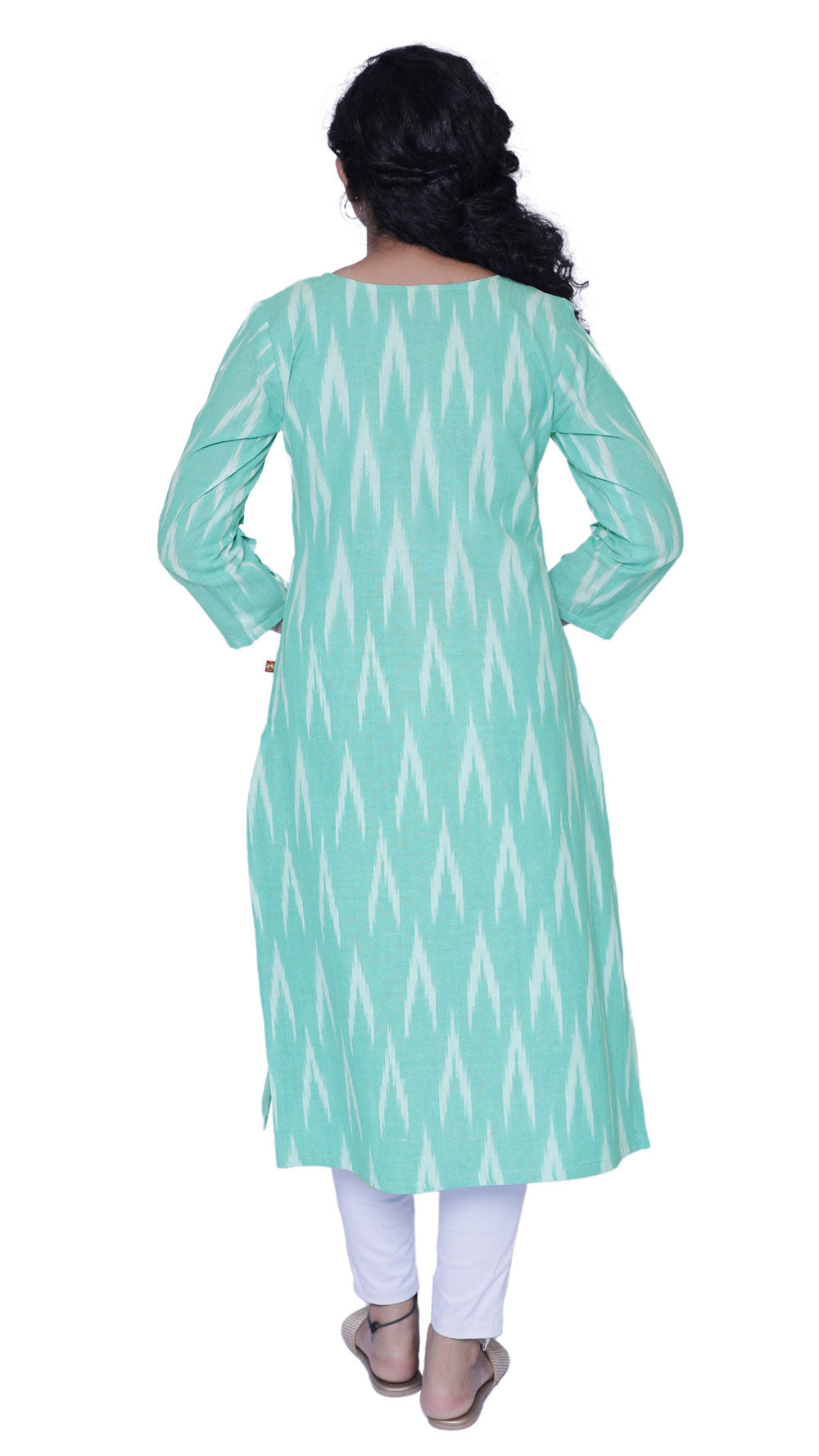 Women Ikkat Pure Cotton Straight Kurta( AquaBlue) | S3K596