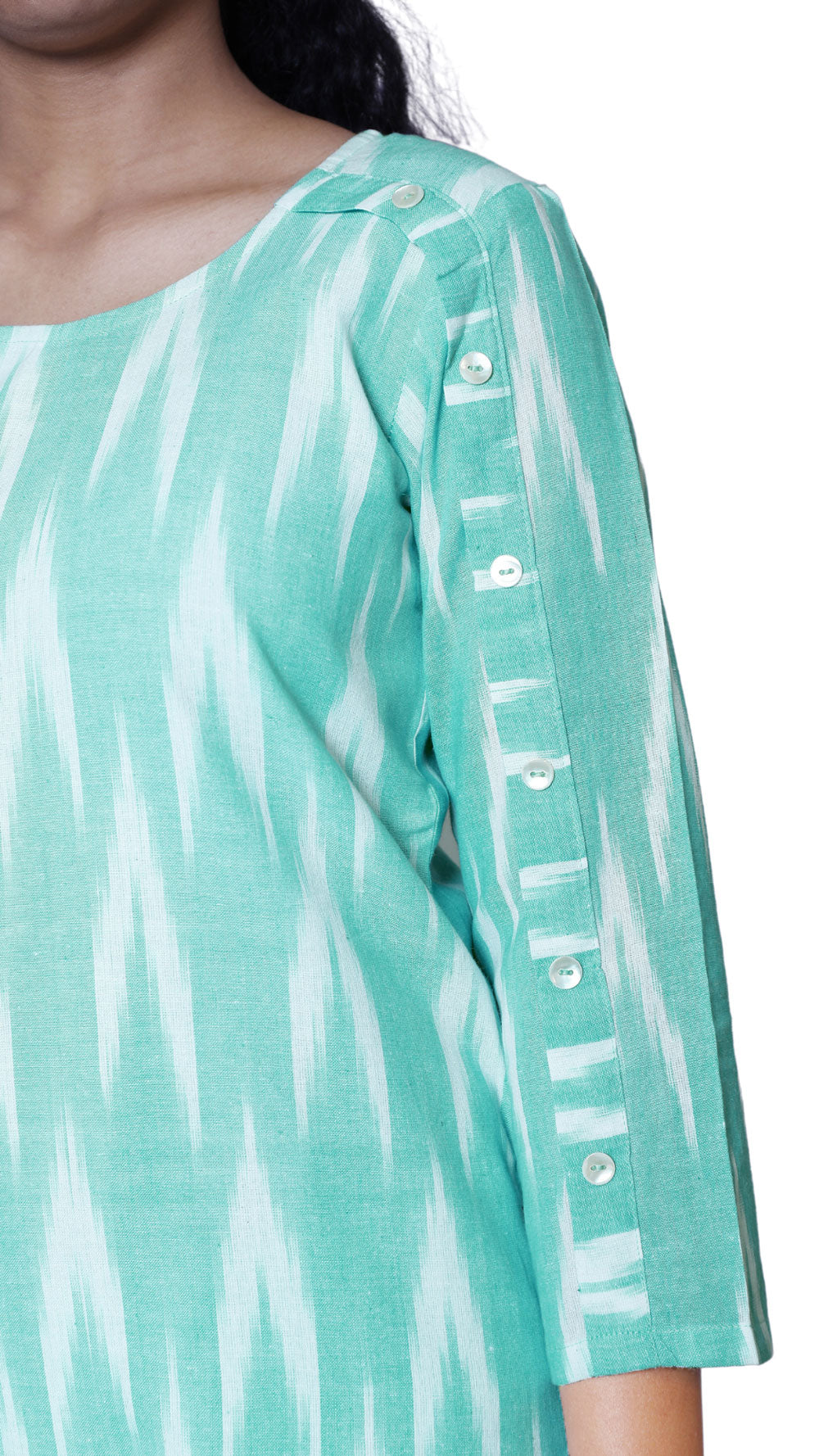 Women Ikkat Pure Cotton Straight Kurta( AquaBlue) | S3K596