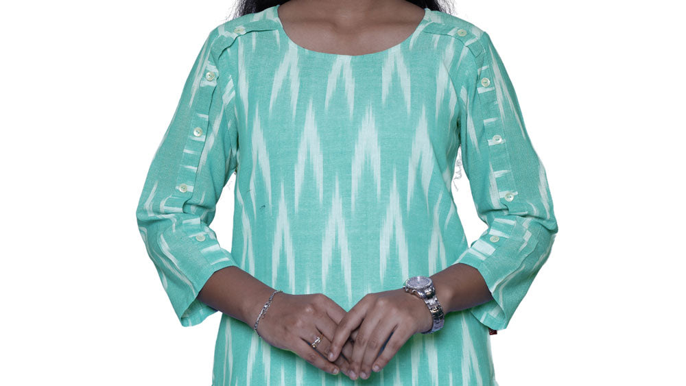 Women Ikkat Pure Cotton Straight Kurta( AquaBlue) | S3K596