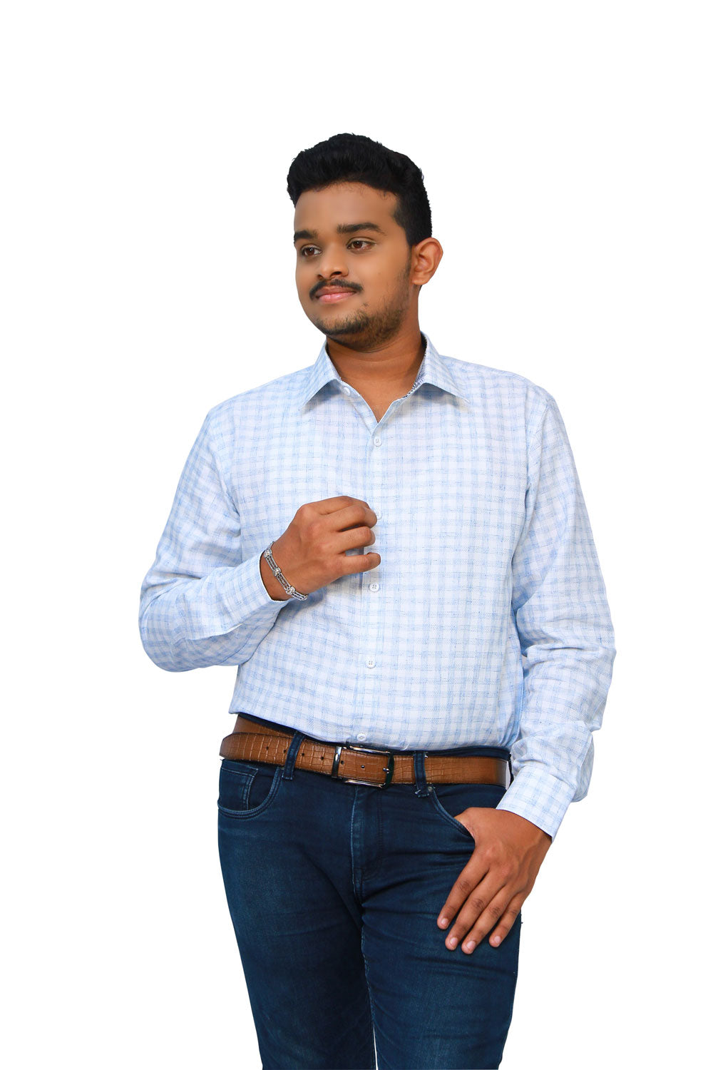 Men Checkered Formal Light Blue Shirt | S3S722
