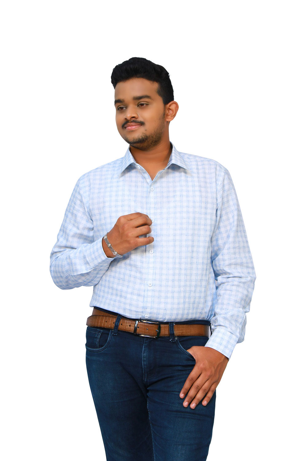 Men Checkered Formal Light Blue Shirt | S3S722