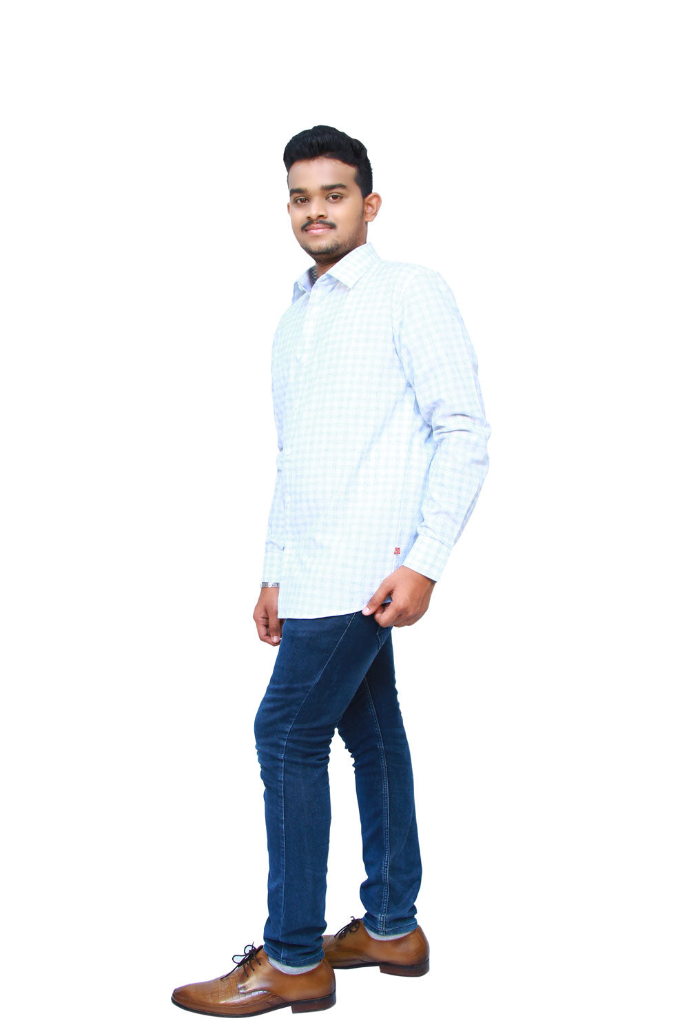 Men Checkered Formal Light Blue Shirt | S3S722
