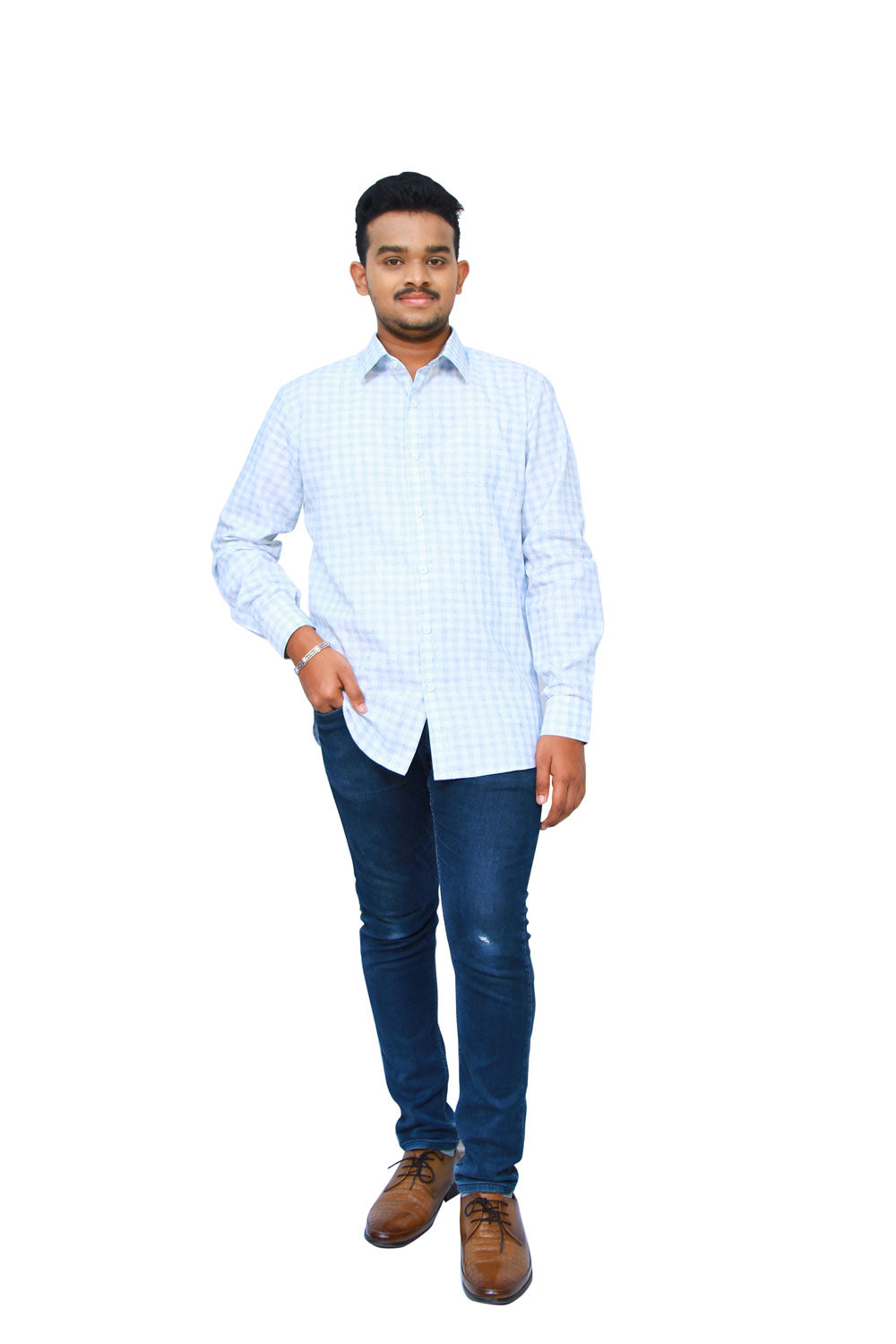 Men Checkered Formal Light Blue Shirt | S3S722