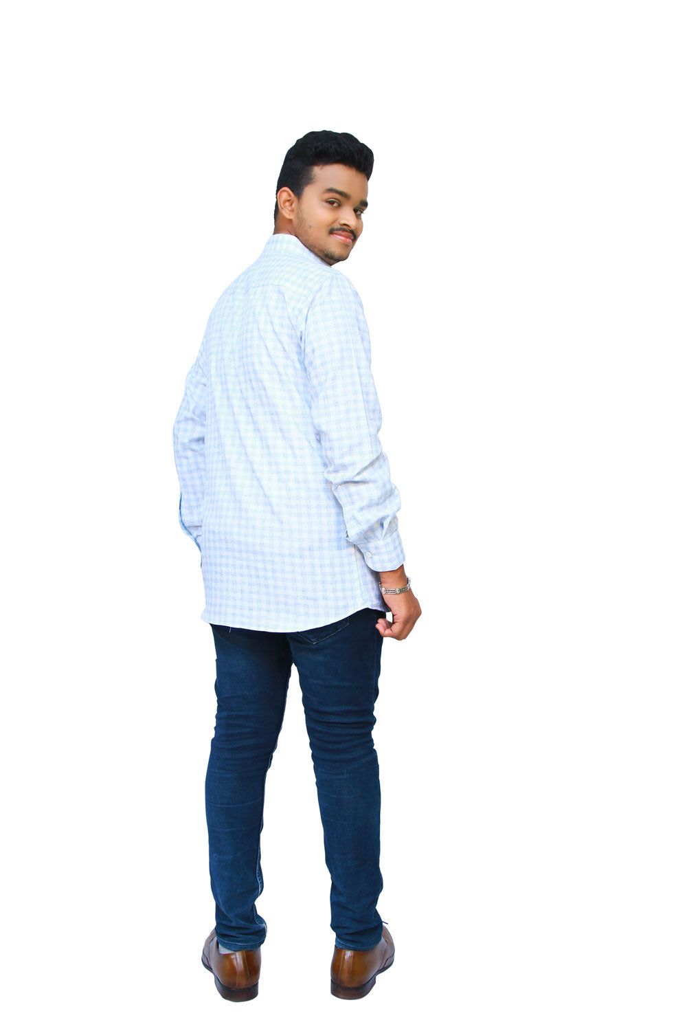 Men Checkered Formal Light Blue Shirt | S3S722