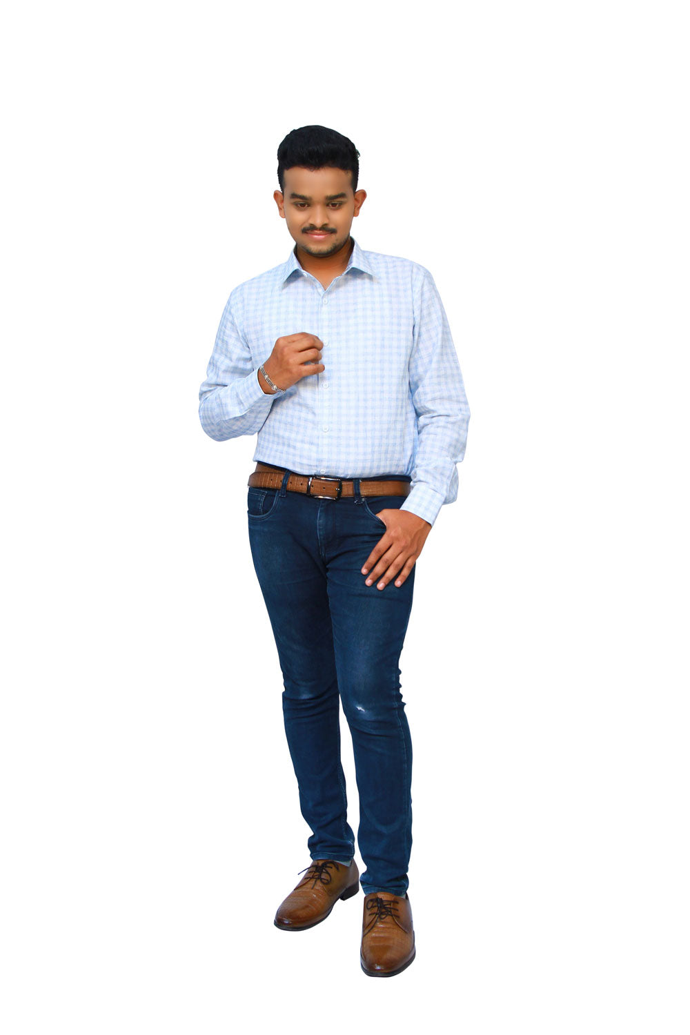Men Checkered Formal Light Blue Shirt | S3S722