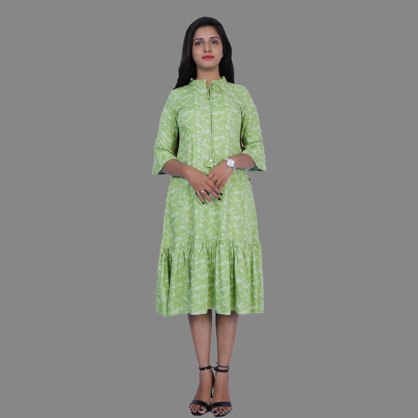 Lime Green Floral Print Dress