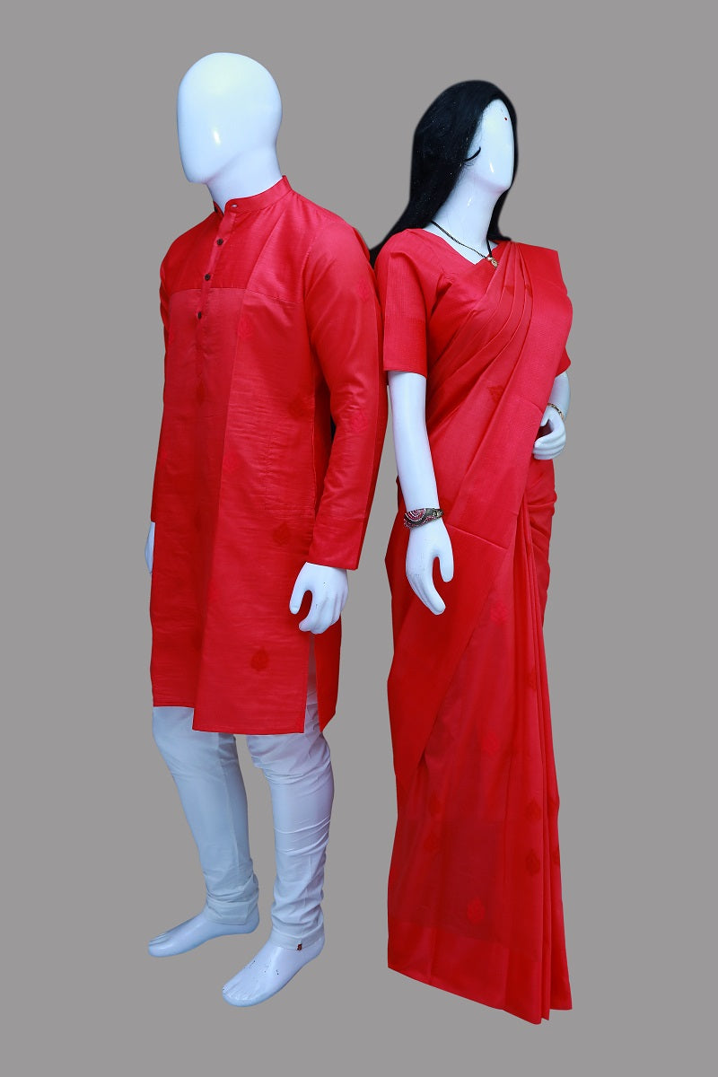 Pink Men’s Kurta & Saree Combo – Perfectly Coordinated Couple Outfit | S3 Fashions | S3MS