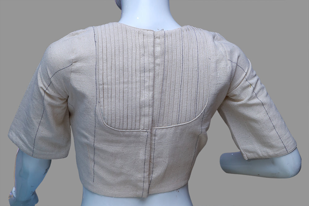 Off- White Planket Round Neck Elbow Sleeves Blouse | S3B1170