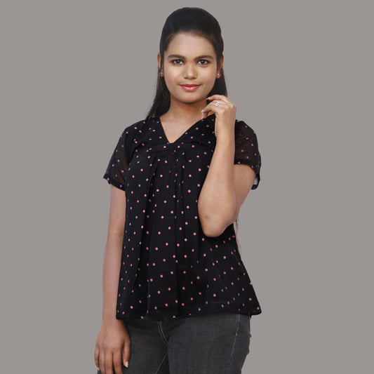 Casual Polka Dot Black Top for Women | Regular Sleeves – S3 Fashions | S3S284