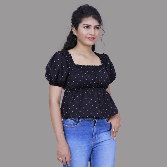 Polka Dot Printed Black Short Top | S3S689